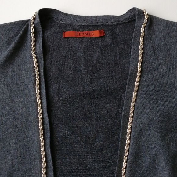 Hermes styled gold chain grey cardigans sweater - Picture 5 of 16
